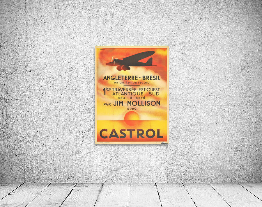 Original Art Deco Airplane Poster Castrol Jim Mollison Art Deco England Brazil by VINTAGE POSTER