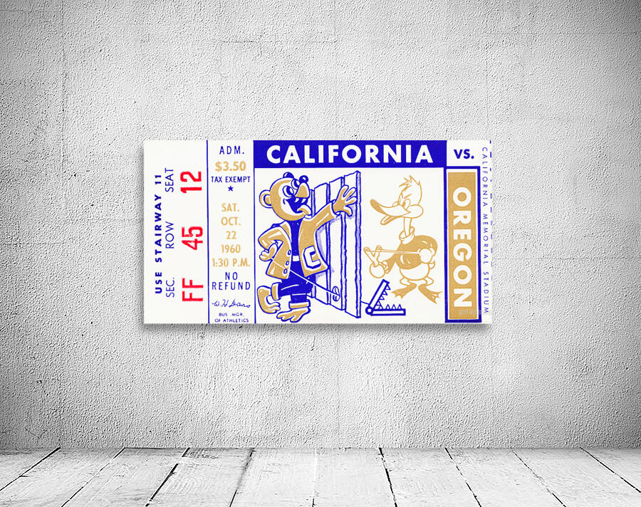 1960 Oregon Ducks vs. California Bears Football Ticket Canvas Wall Preview