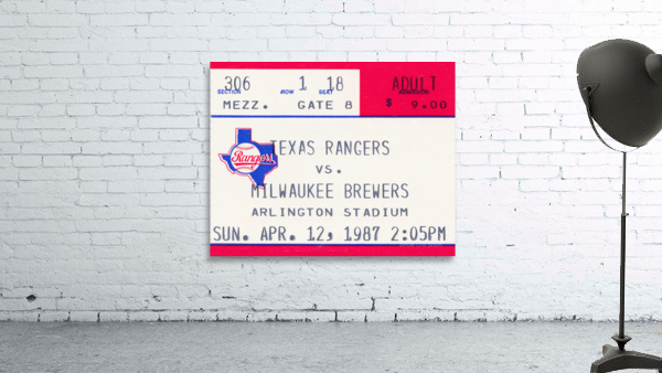 1987 Texas Rangers Baseball Ticket Canvas Wall Preview