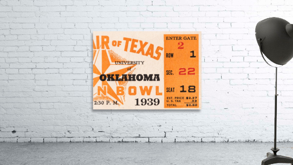 1939 Texas Longhorns vs. Oklahoma Sooners Ticket Art Wall Preview