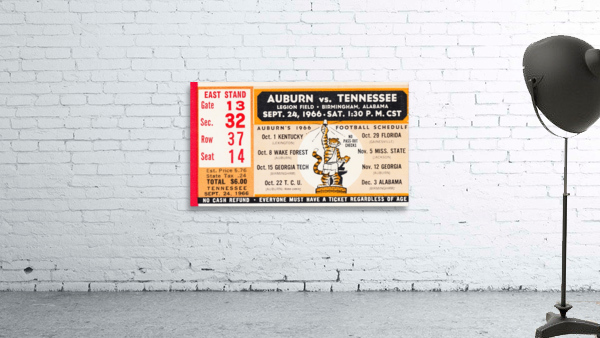 1966 Tennessee vs. Auburn Football Ticket Stub Art Wall Preview