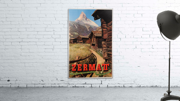 Original Vintage Swiss Travel Poster for the Zermatt Mountain Village in 1950 by VINTAGE POSTER