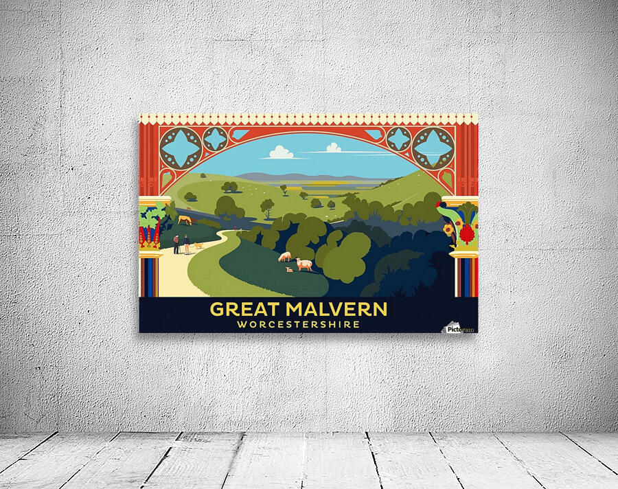 Great Malvern Worcestershire vintage travel poster style illustartion Wall Preview