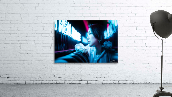 Young Chinese woman portrait with neon lights Wall Preview