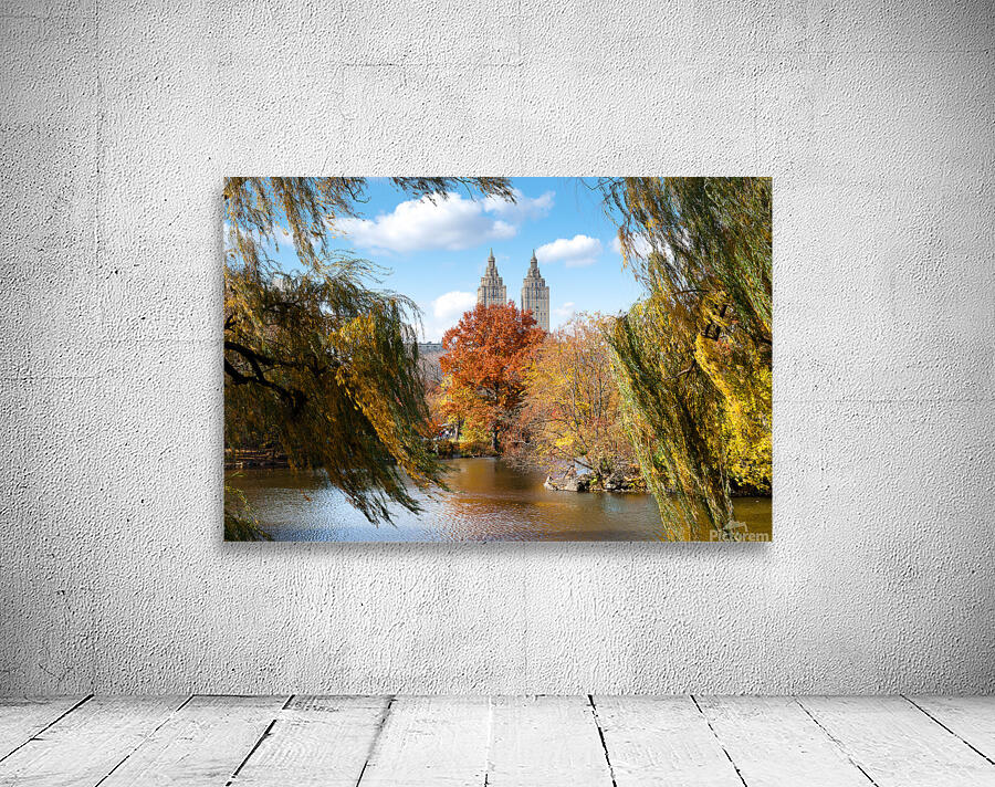 Lake in Central Park in autumn Wall Preview