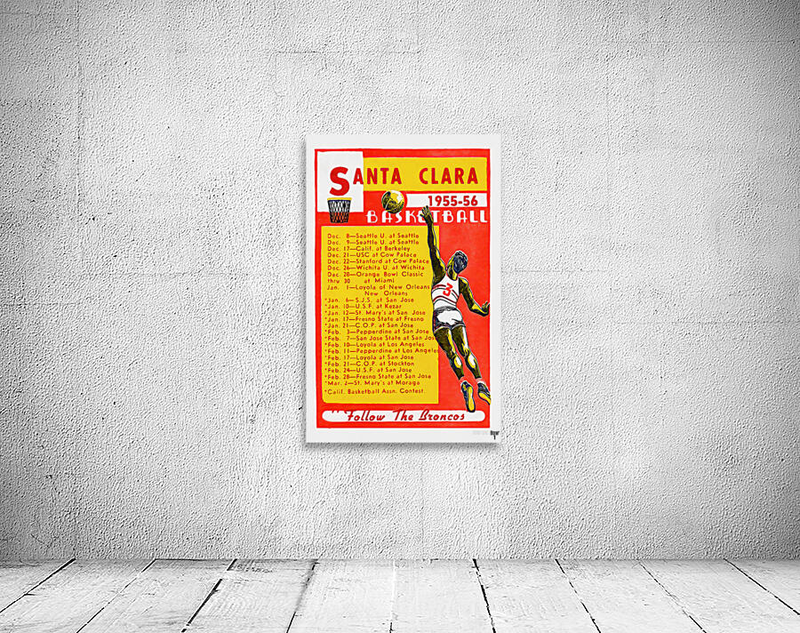 1955 Santa Clara Broncos Basketball Schedule Art Wall Preview