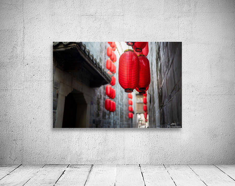 Red Chinese lanterns low angle view Wall Preview