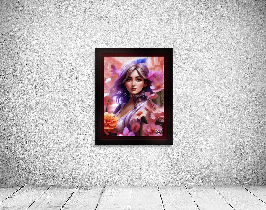 A Beauty Among Pastel Flowers Alluring AI Concept Art Portrait by Xzendor7 Wall Preview
