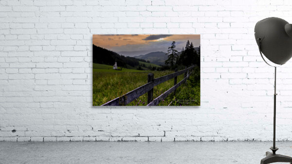 Val di Funes Church at  Sunset Mountain Views Wall Preview