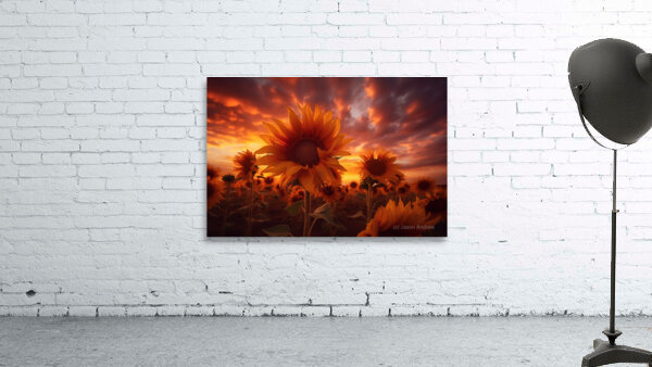 Blaze of Blooms – Dramatic Sunflower Sunset Print Wall Preview