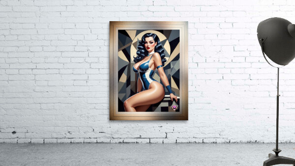 I Play All The Angles Retro Fashion Pin Up Queen Captivating Portrait AI Concept Art by Xzendor7 Wall Preview