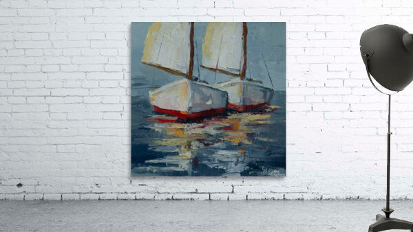 2 White and Red Sailboats Underway by Gretchen Stuppy