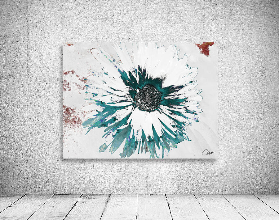 Abstract Dark Centred Daisy on a Pink and White Abstract Background Wall Preview