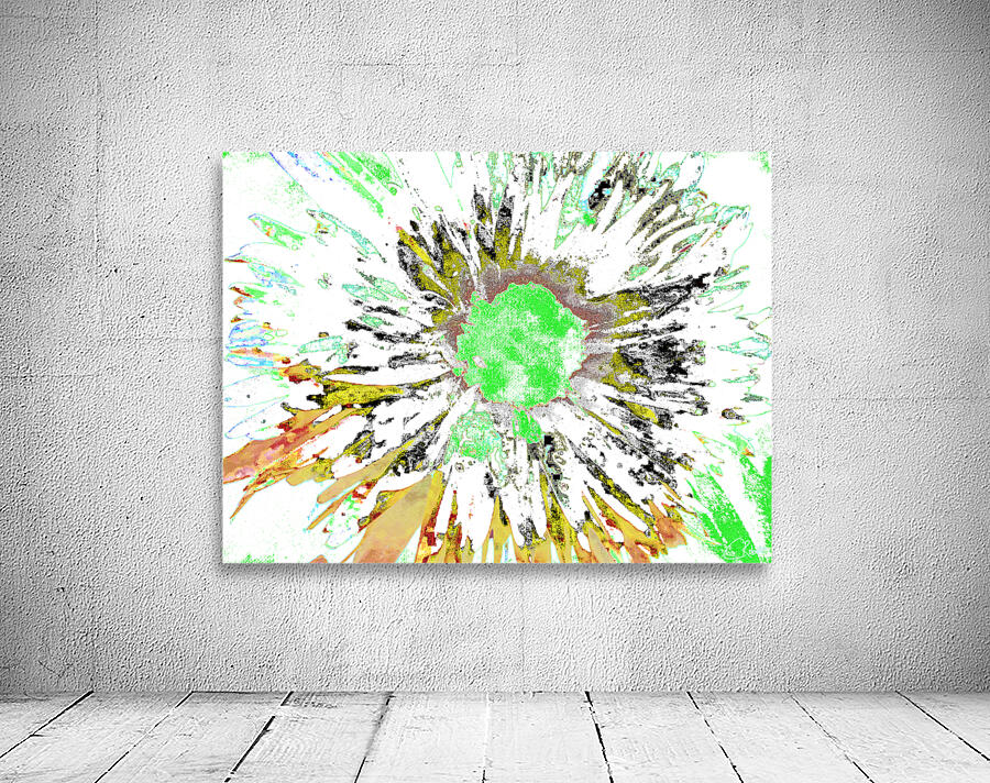 Abstract Neon Green Colour Blast Daisy Flower on an Abstract Background Wall Preview