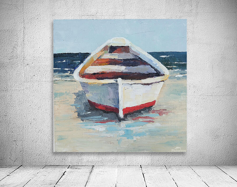 White and Red Rowboat on the Beach by Gretchen Stuppy