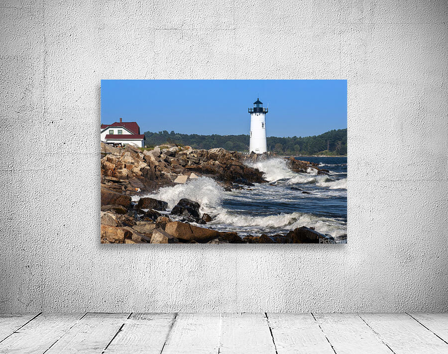 Breaking Waves Along Rocky Shoreline by Portsmouth Harbor Light in New Hampshire Wall Preview
