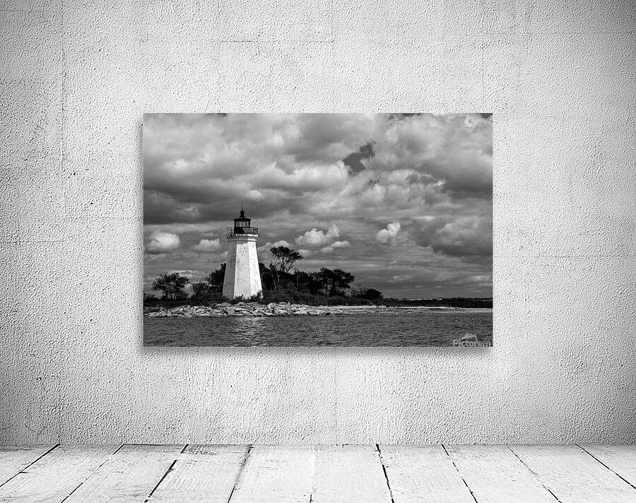 Sunlit Black Rock Harbor Lighthouse in Bridgeport Connecticut -B&W Wall Preview