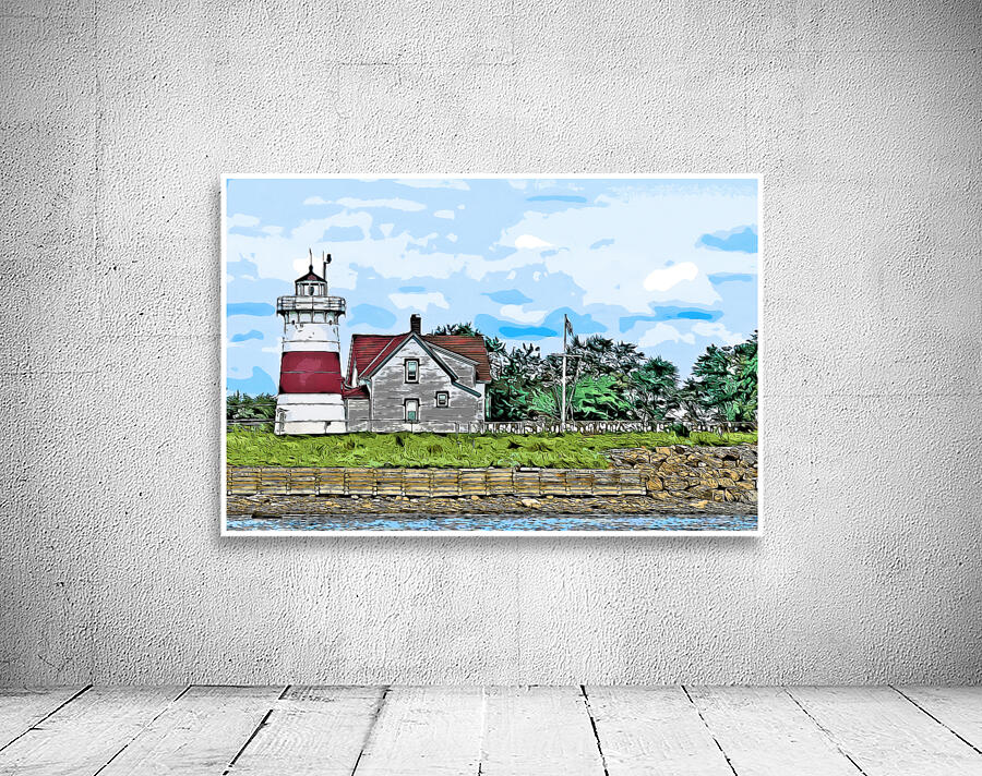 Stratford Point Lighthouse on Overcast Day in Connecticut - Illus. Wall Preview
