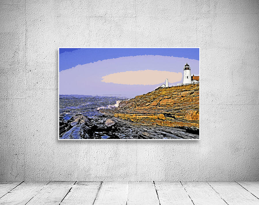 Early Dawn Surrounds Pemaquid Point Lighthouse Over Rocky Cliffs in Maine - Illus. Wall Preview