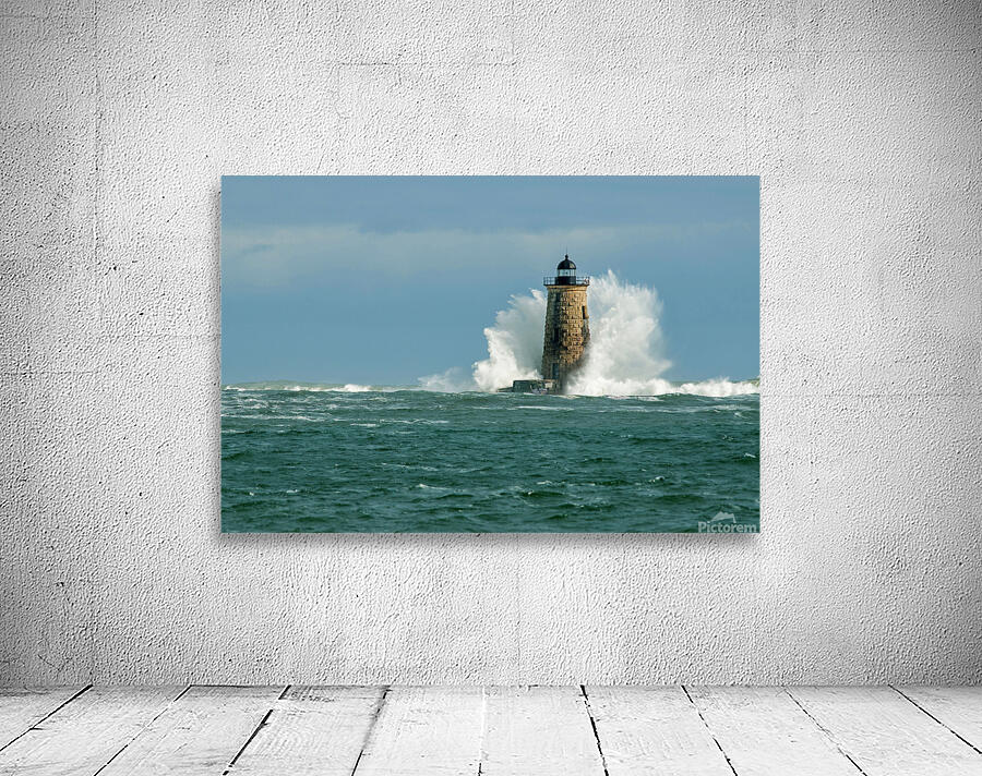 Perfect Crown Wave Surrounds Whaleback Lighthouse Tower in Maine Wall Preview