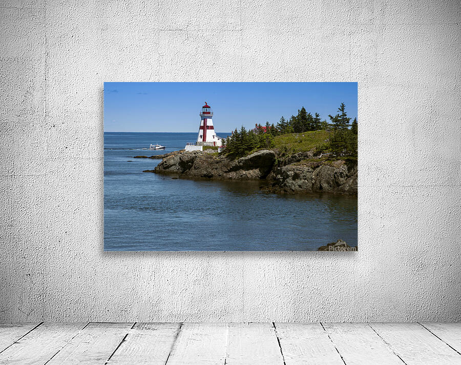 Tour Boat by Head Harbor Light on Campobello Island in Canada by Allan Wood