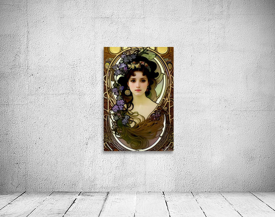 Romantic Art Nouveau Woman Portrait with Flowers and Flowing Hair by Sandy Richter