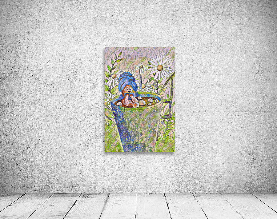 Arte 072 bear cup reading flowers mosaic drawing Wall Preview