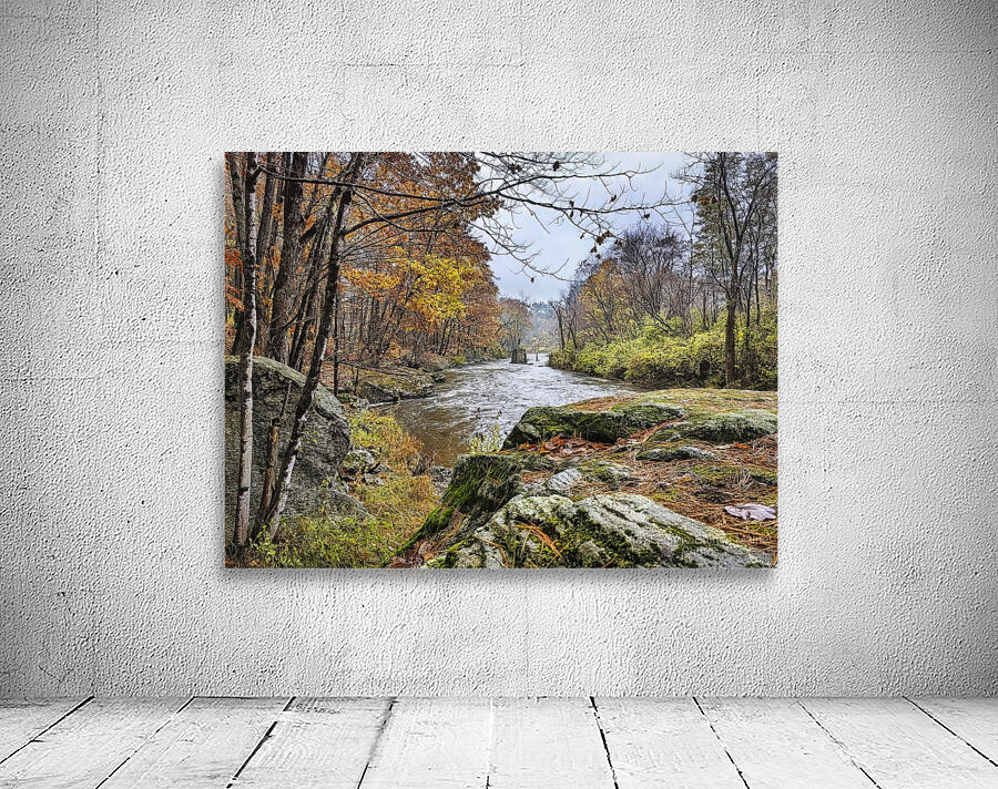 Echoes of Autumn on the Paper Mill Trail - Maine River Wall Art Wall Preview