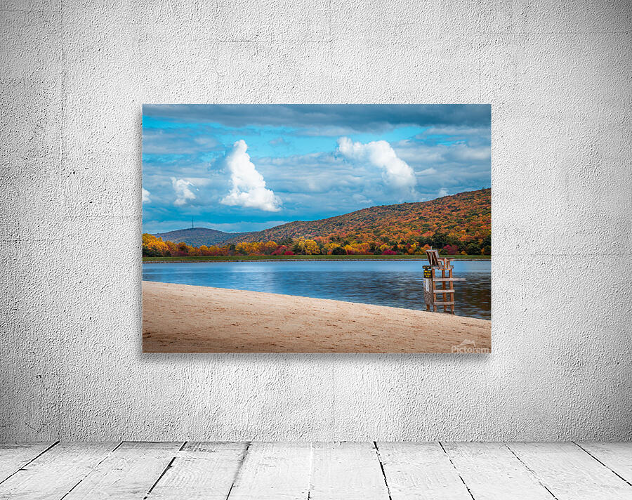 Autumn Beach Scene with Lifeguard Chair at Mauch Chunk Lake Wall Preview