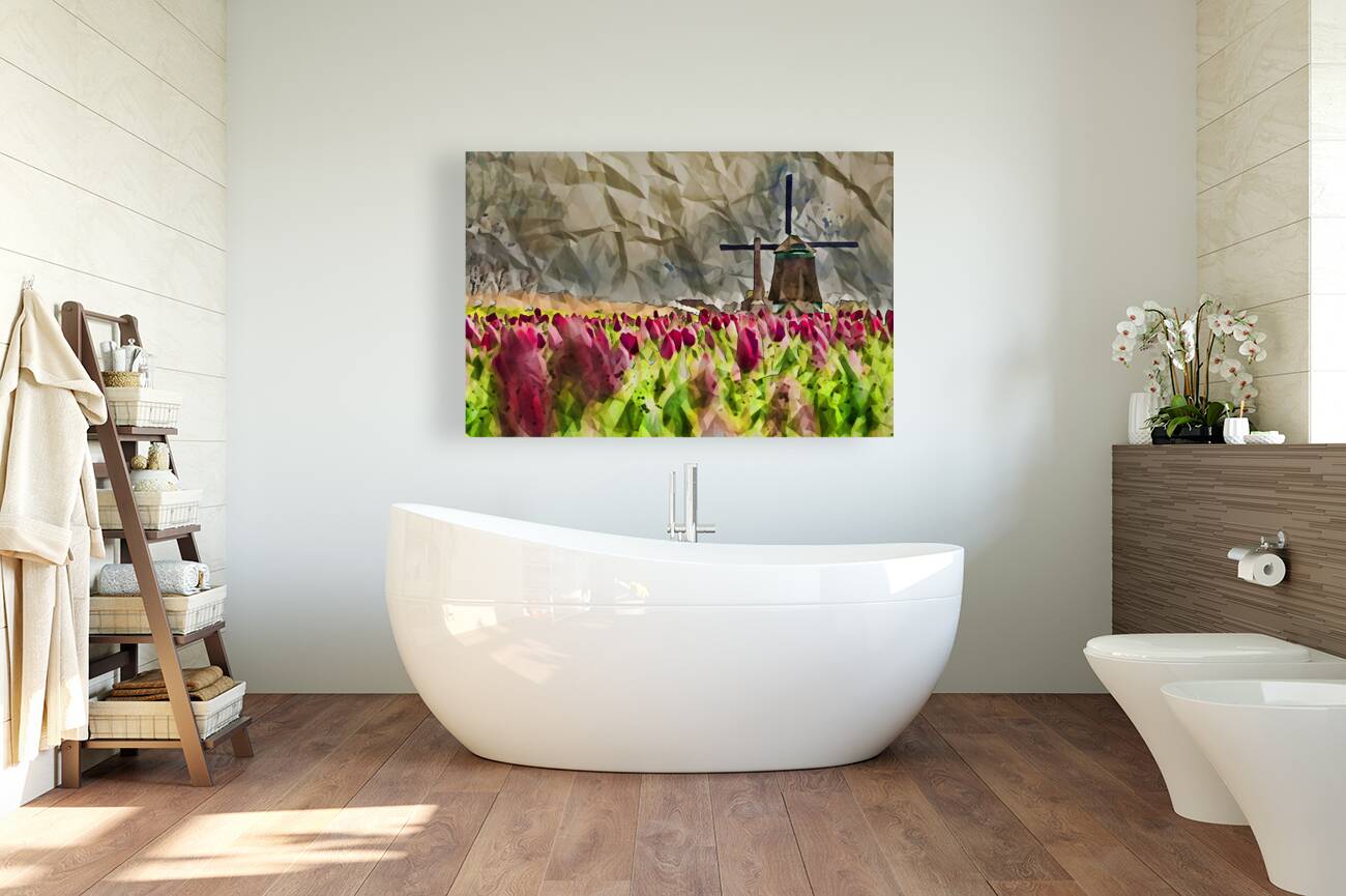 ArtXcl 155 Windmill field with tulips polyart-paint-style Reproduction