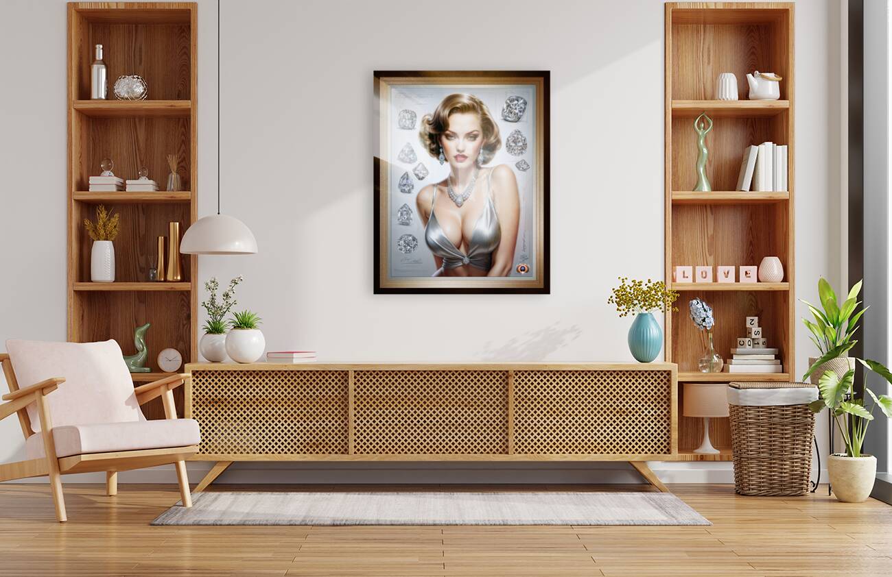 She Loves Her Diamonds Pin Up Girl Mesmerizing AI Concept Art by Xzendor7 Reproduction