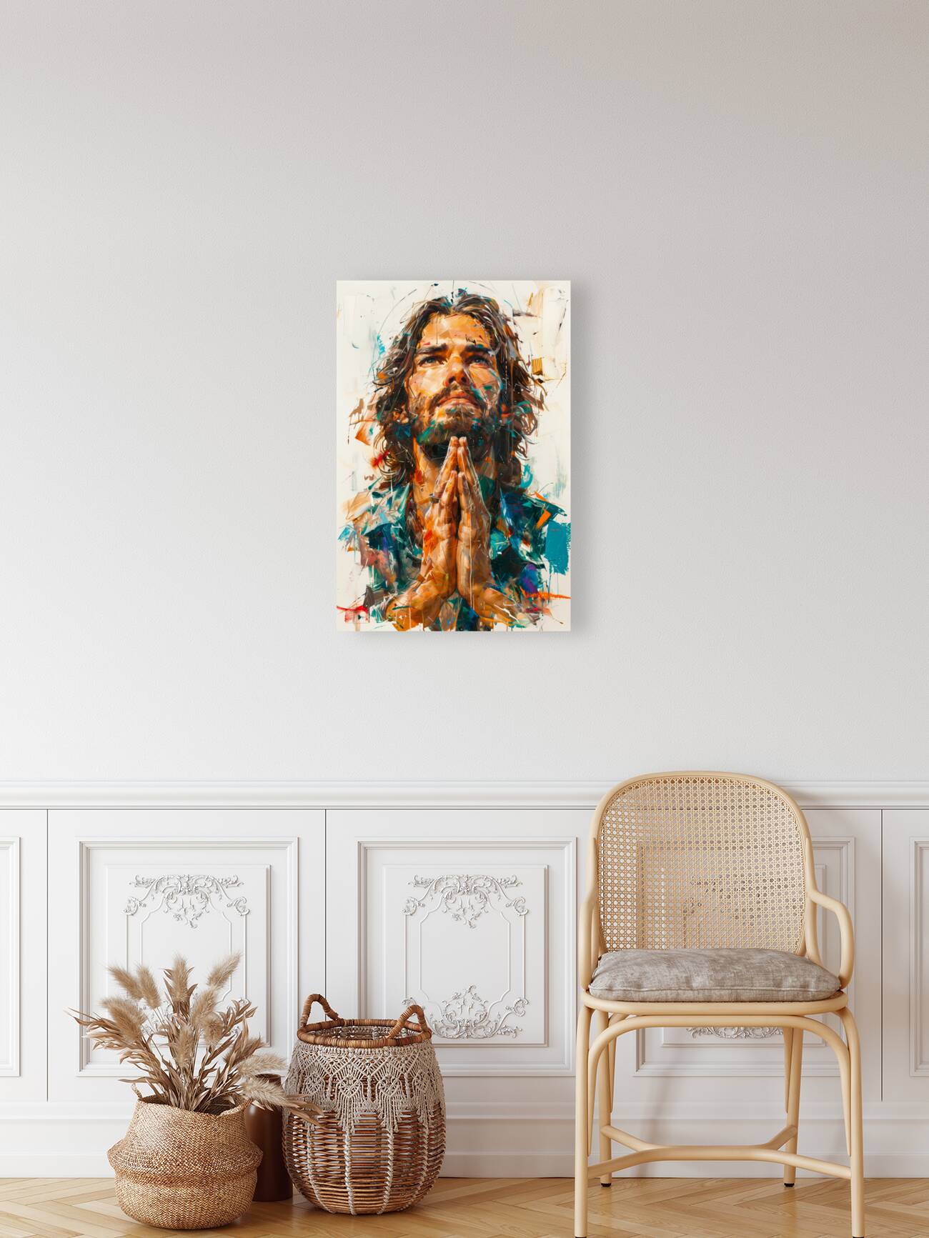 jesus in prayer with expressive brush strokes Reproduction