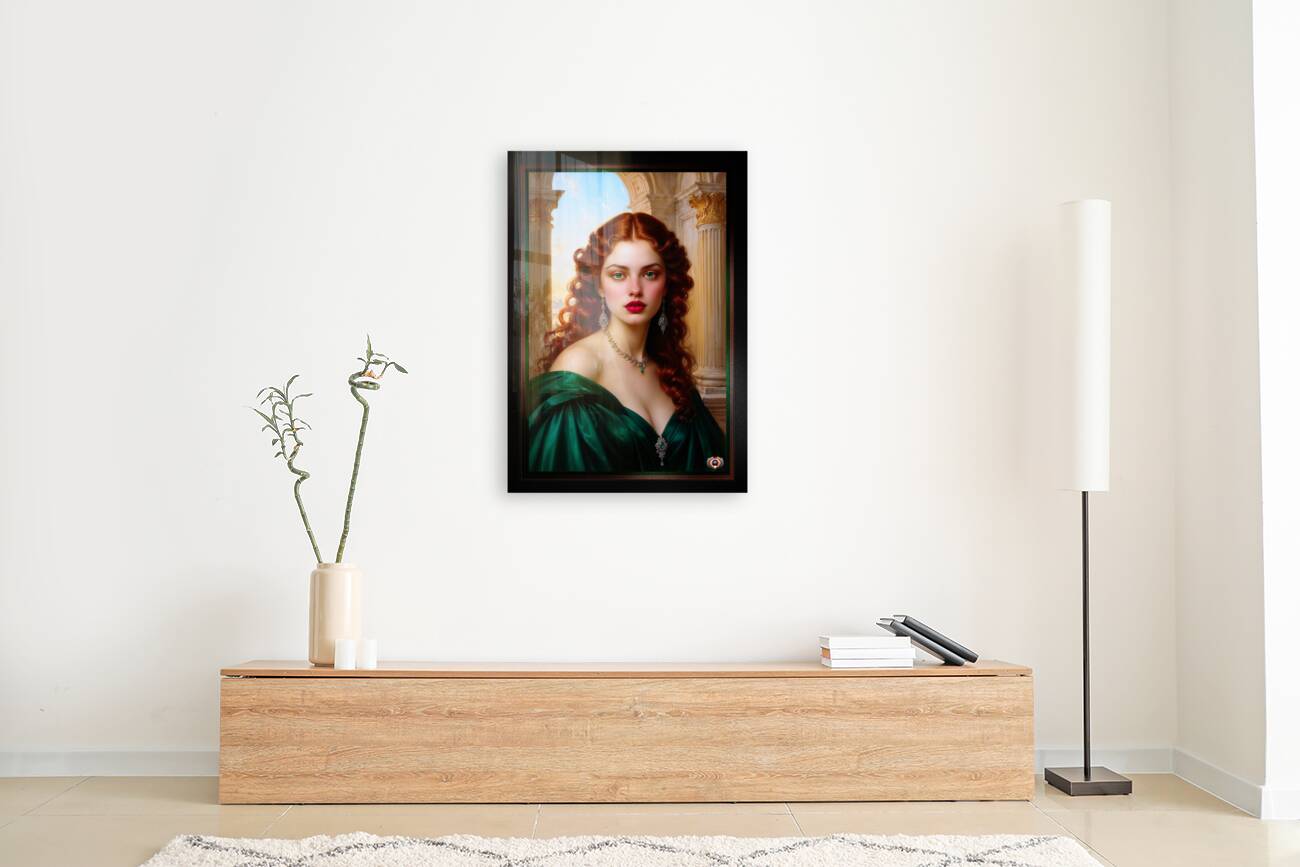 Her Captivating Green Eyes Renaissance-Inspired Portrait Of A Lady Mesmerizing AI Concept Art by Xzendor7 Reproduction