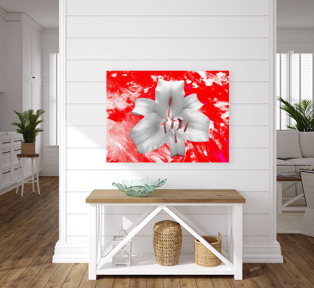 Abstract Lily Flower on a Red Abstract Background Reproduction