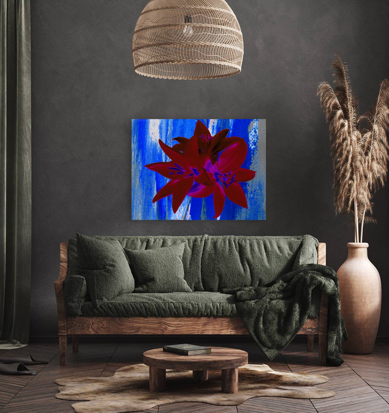 Abstract  Bright Red Trio of Lilies Reproduction