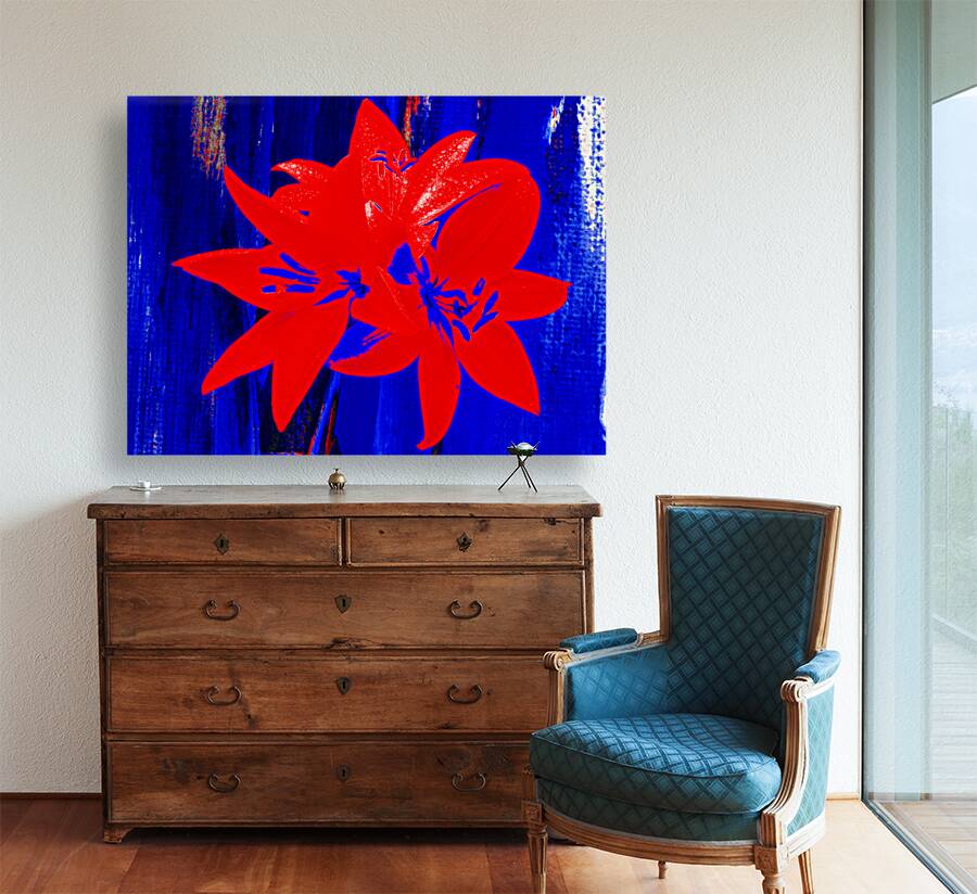 Bright Coloured Abstract  Trio of Lilies Reproduction