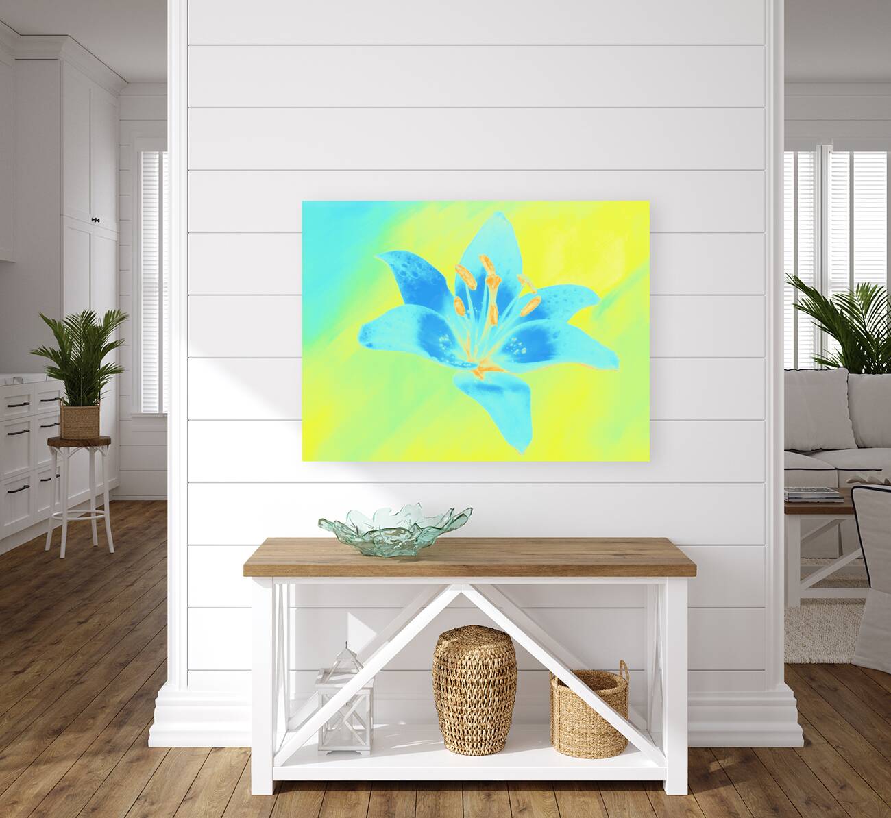 Abstract Vibrant Blue and Yellow Single Lily Flower Reproduction