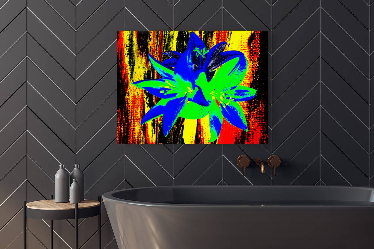 Abstract  Bright Colourful Trio of Lilies Reproduction