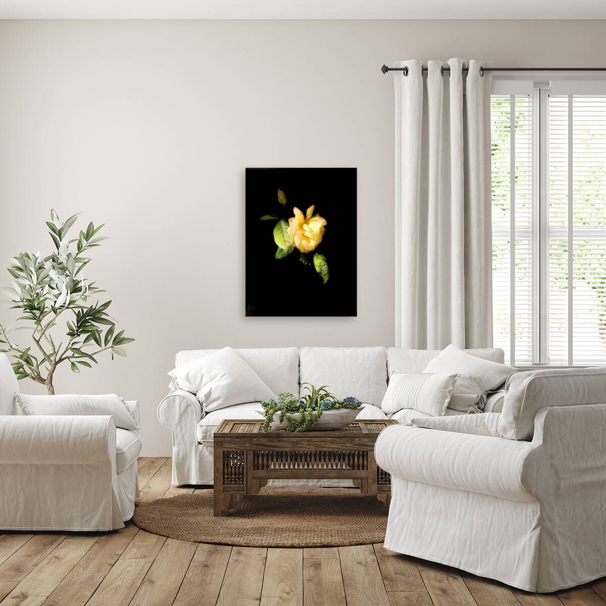  Lovely Yellow Rose on a Dark Background Reproduction