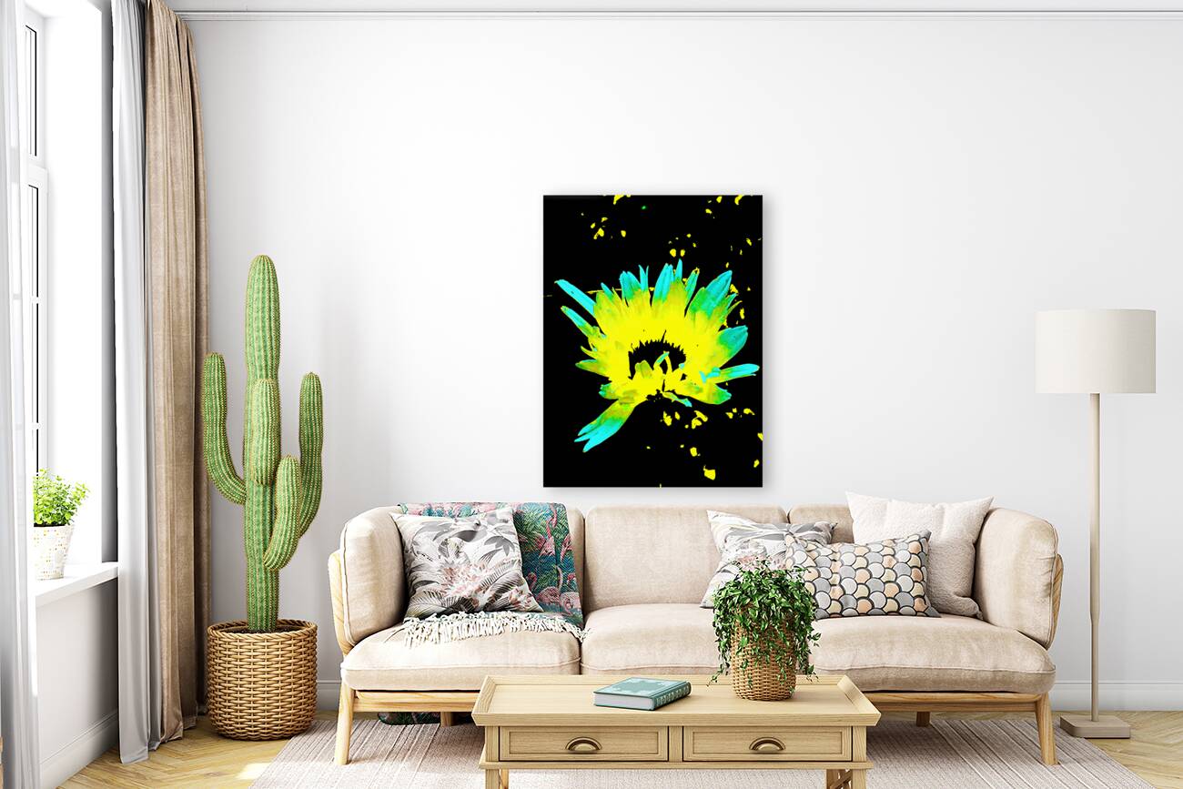 Abstract  Impressions of a Neon Illuminated Daisy Flower  Reproduction