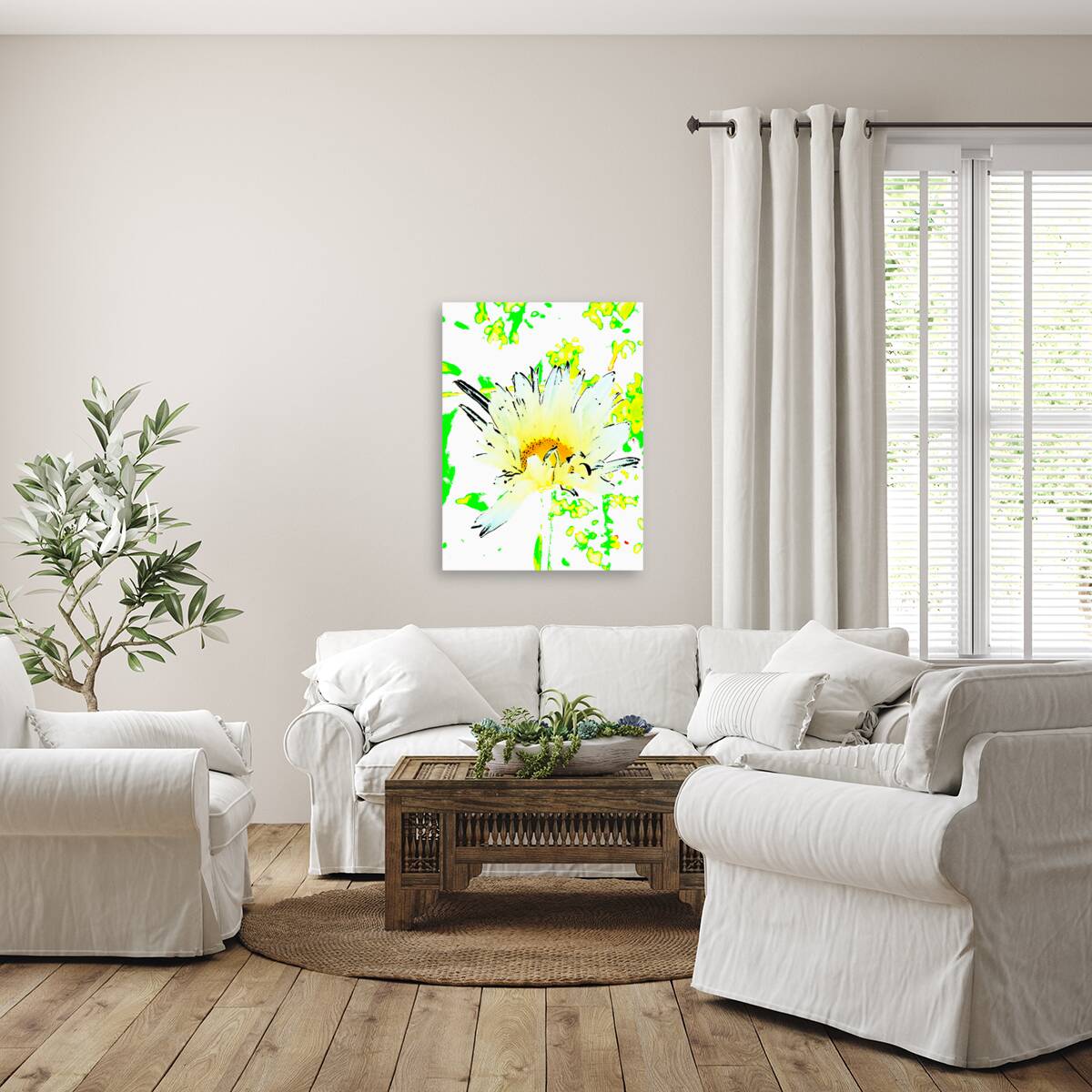 Abstract Summer Daisy Flower with a Yellow Centre Reproduction