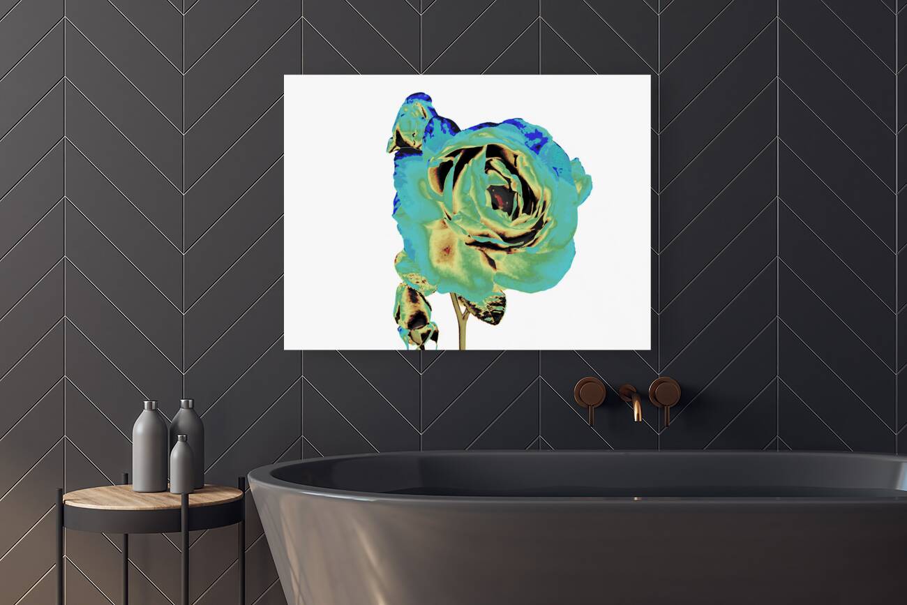 Abstract Cyan and Green Rose Reproduction