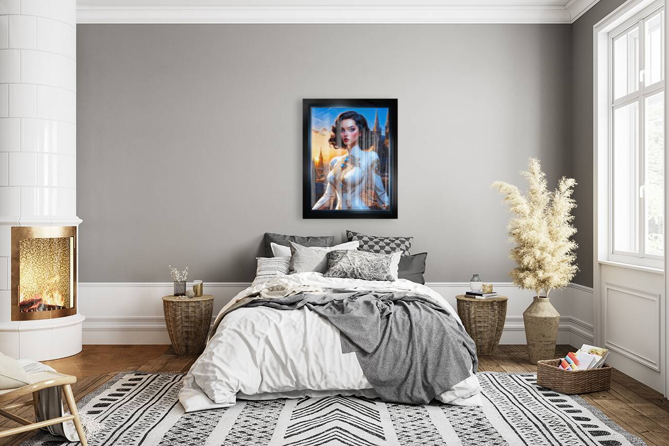 The Regal Thycia Assani Against The Backdrop Of The Brassia Metropolis Mesmerizing AI Concept Art by Xzendor7 Reproduction