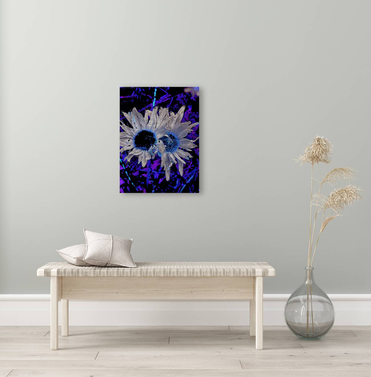 Abstract Daises Duo on an Abstract Background  Reproduction