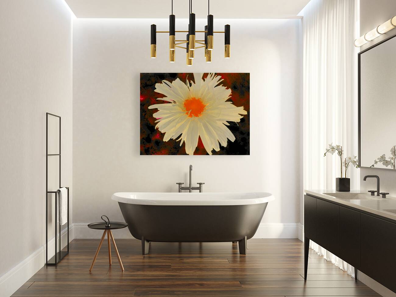 Abstract Orange Daisy with Abstract Background Reproduction