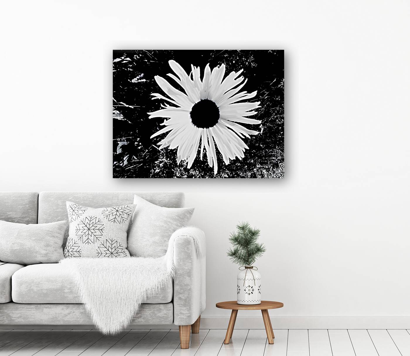 Abstract Black and White Daisy Reproduction