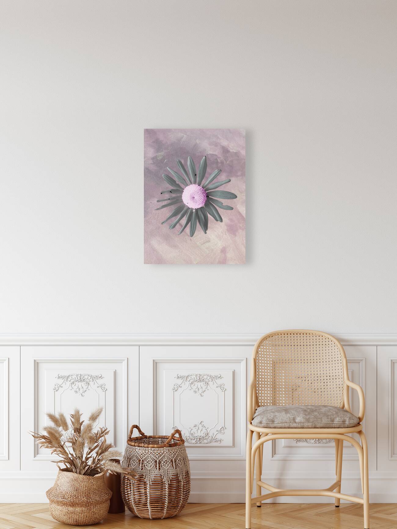 Abstract Pink and Grey Daisy Reproduction
