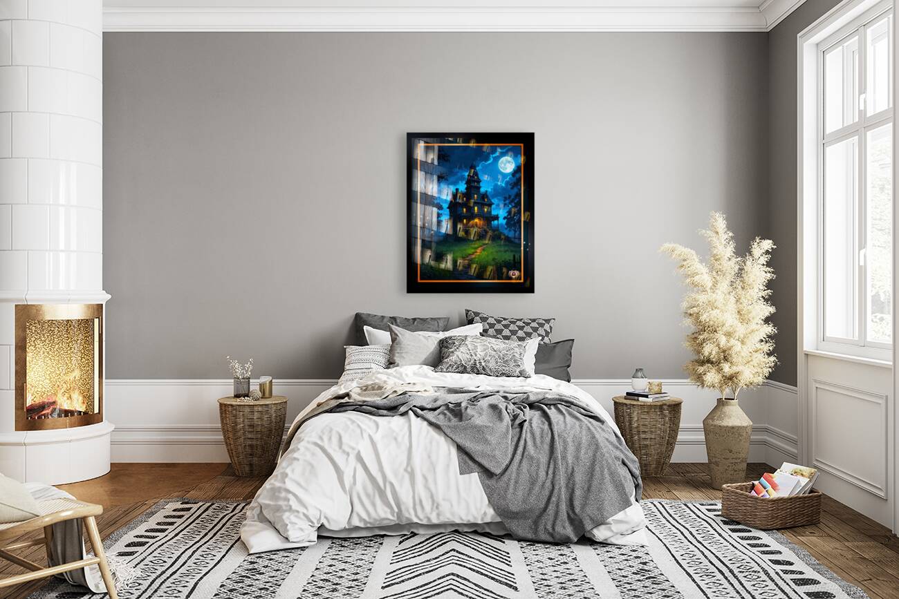 Gothic Noir Haunted Victorian Mansion By Moonlight Haunting Halloween AI Concept Art by Xzendor7 Reproduction