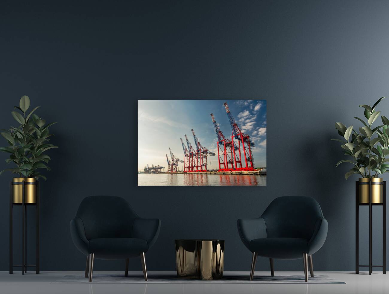 Cranes at a container terminal in the port area of Hamburg Germany Reproduction