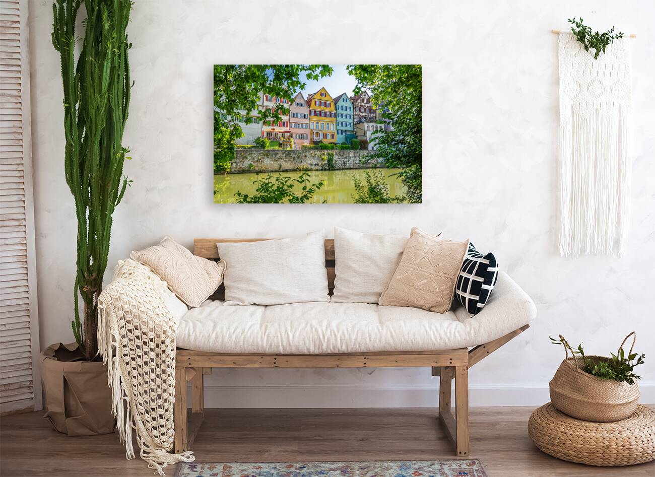 Traditional colourful half-timbered houses at the riverfront of Tübingen Germany  Reproduction
